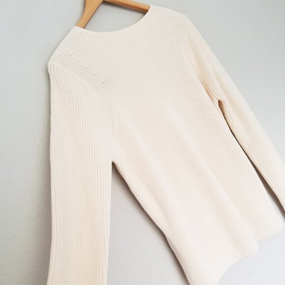 COS Cut-out Jumper M 100% Organic Cotton Draped Panel Sweater Cream Ivory $115 - Picture 13 of 16